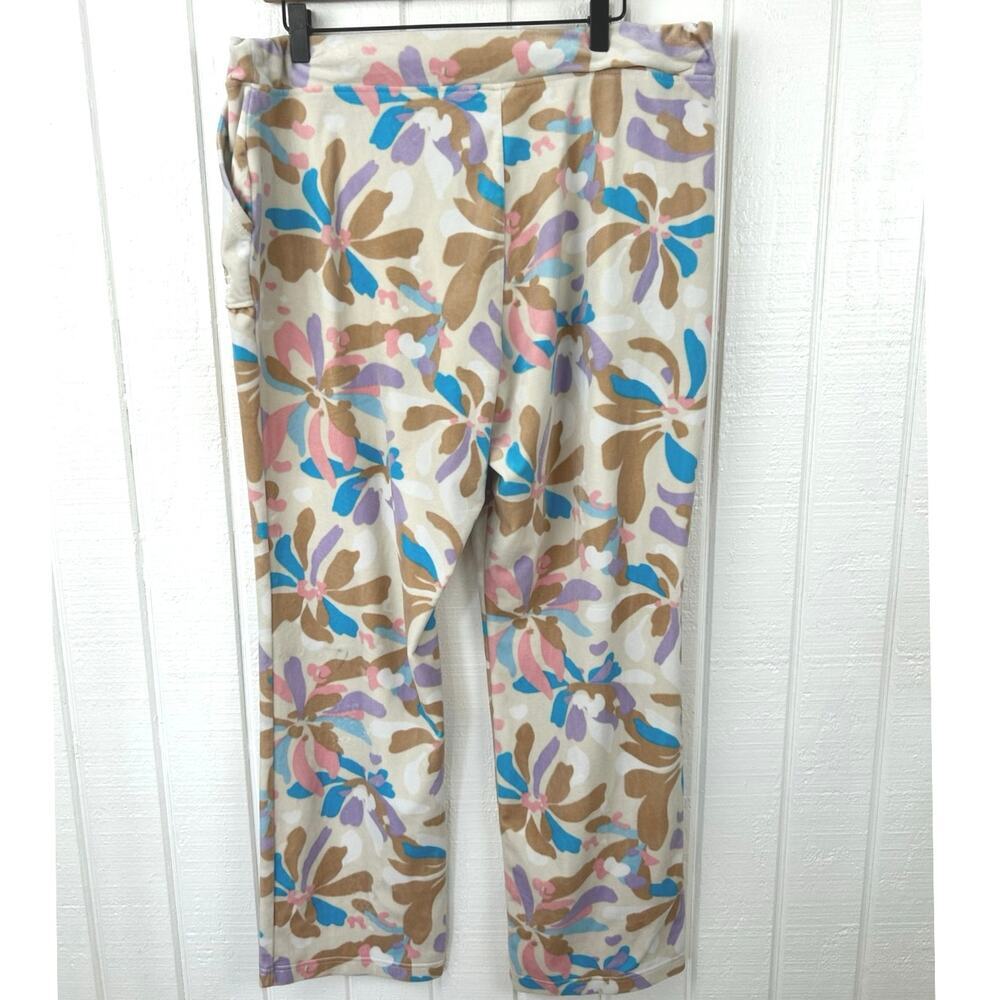 Juicy Couture 1X Floral Velour Pants Wide Leg Y2K Retro Lounge Pink Blue - Picture 6 of 10
